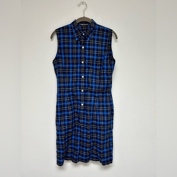 Nautica Blue Yellow Flannel Print Sleeveless Button Down Shirt Dress 10 NWOT​​ - Picture 7 of 8